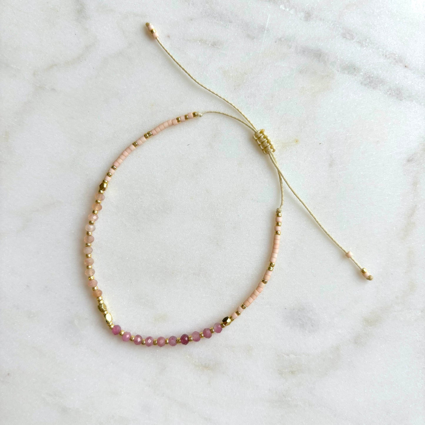 Dainty Pink and Gold Beaded Bracelet