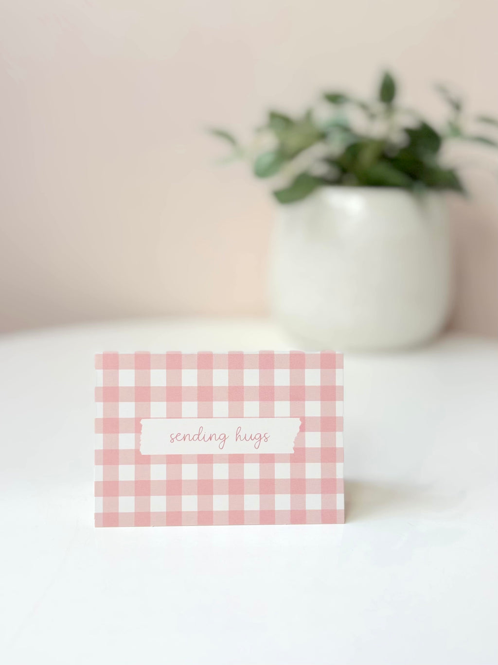 Sending Hugs Gingham Greetings Card - BearHugs - thinking of you gifts by post