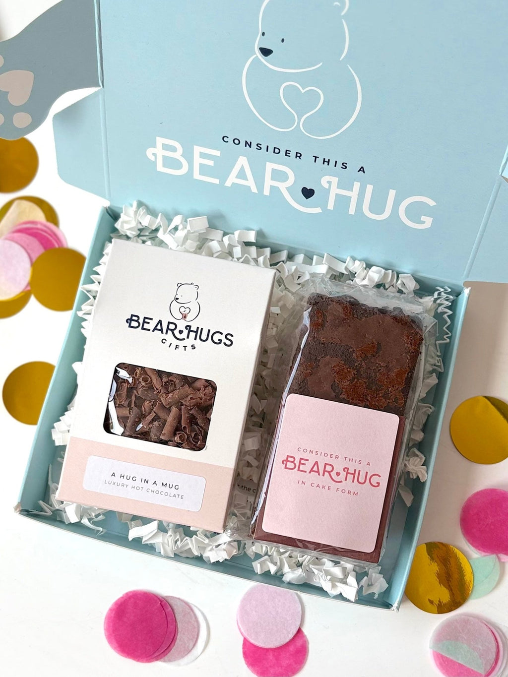 Birthday Brownie and Hot Chocolate Letterbox Hug in a Box - BearHugs - thinking of you gifts by post