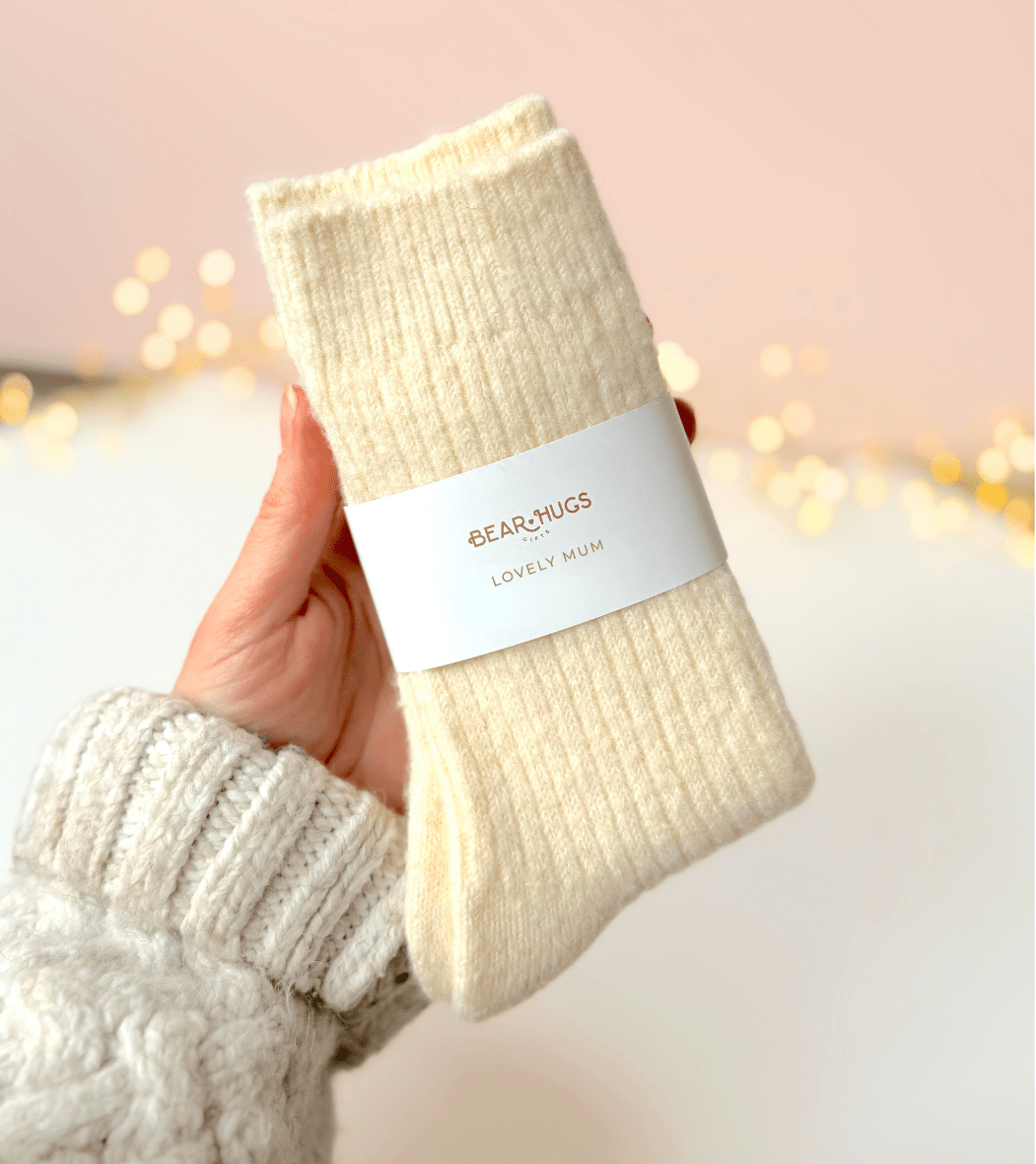 Cream Wool Blend Socks - BearHugs - thinking of you gifts by post