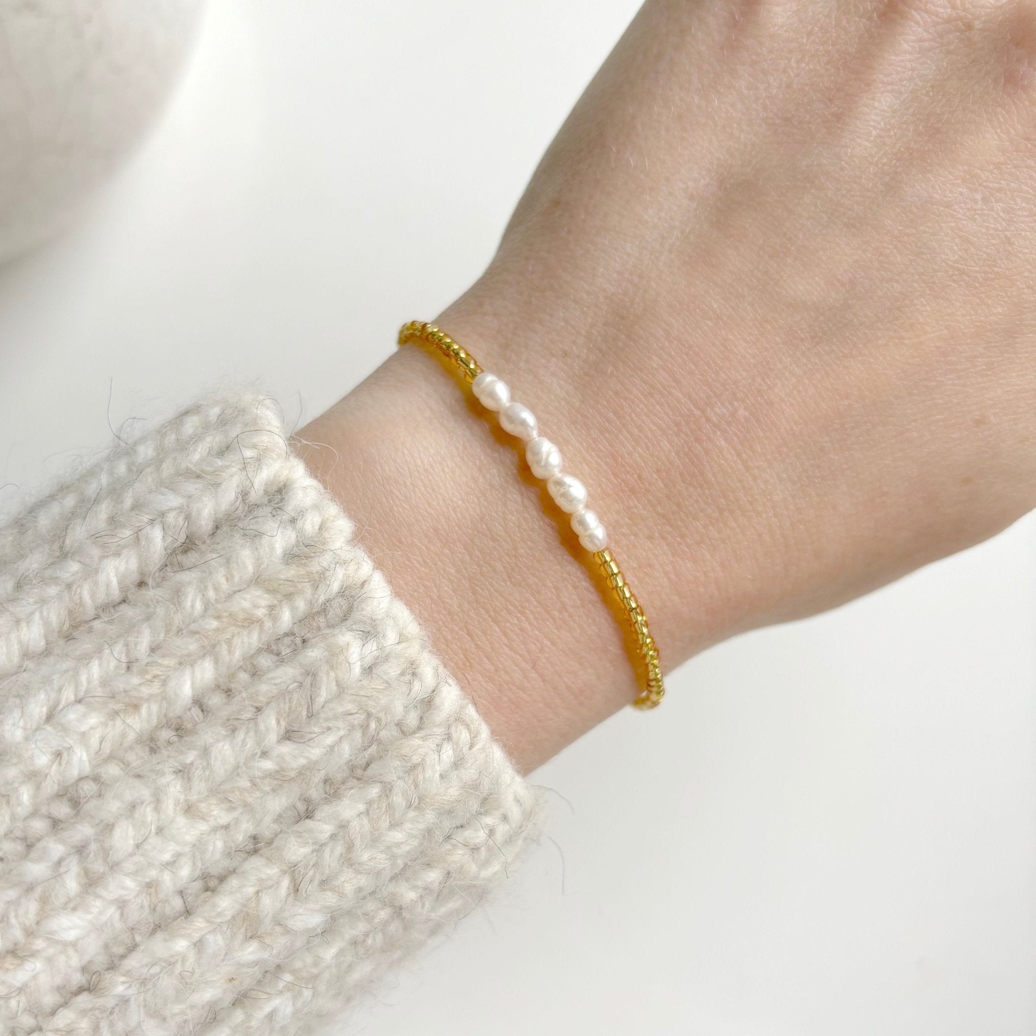 Dainty Gold Beaded Pearl Bracelet - BearHugs - thinking of you gifts by post