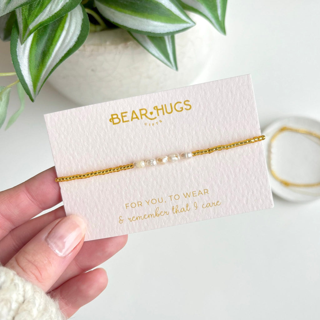 Dainty Gold Beaded Pearl Bracelet - BearHugs - thinking of you gifts by post
