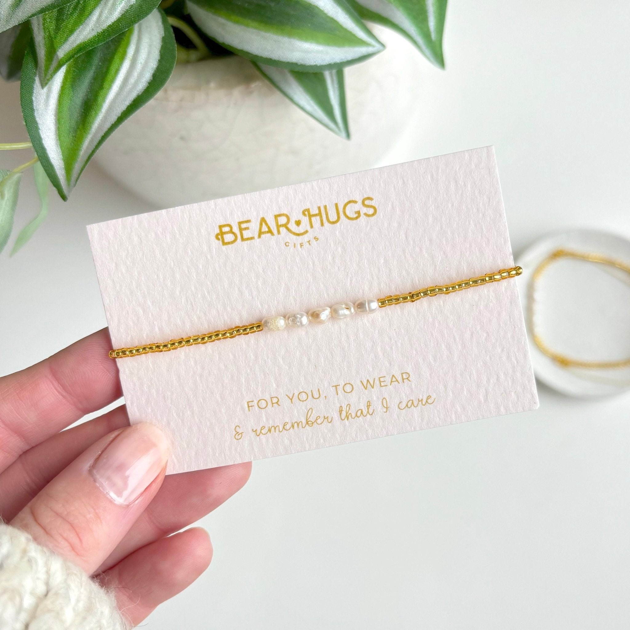 Dainty Gold Beaded Pearl Bracelet - BearHugs - thinking of you gifts by post