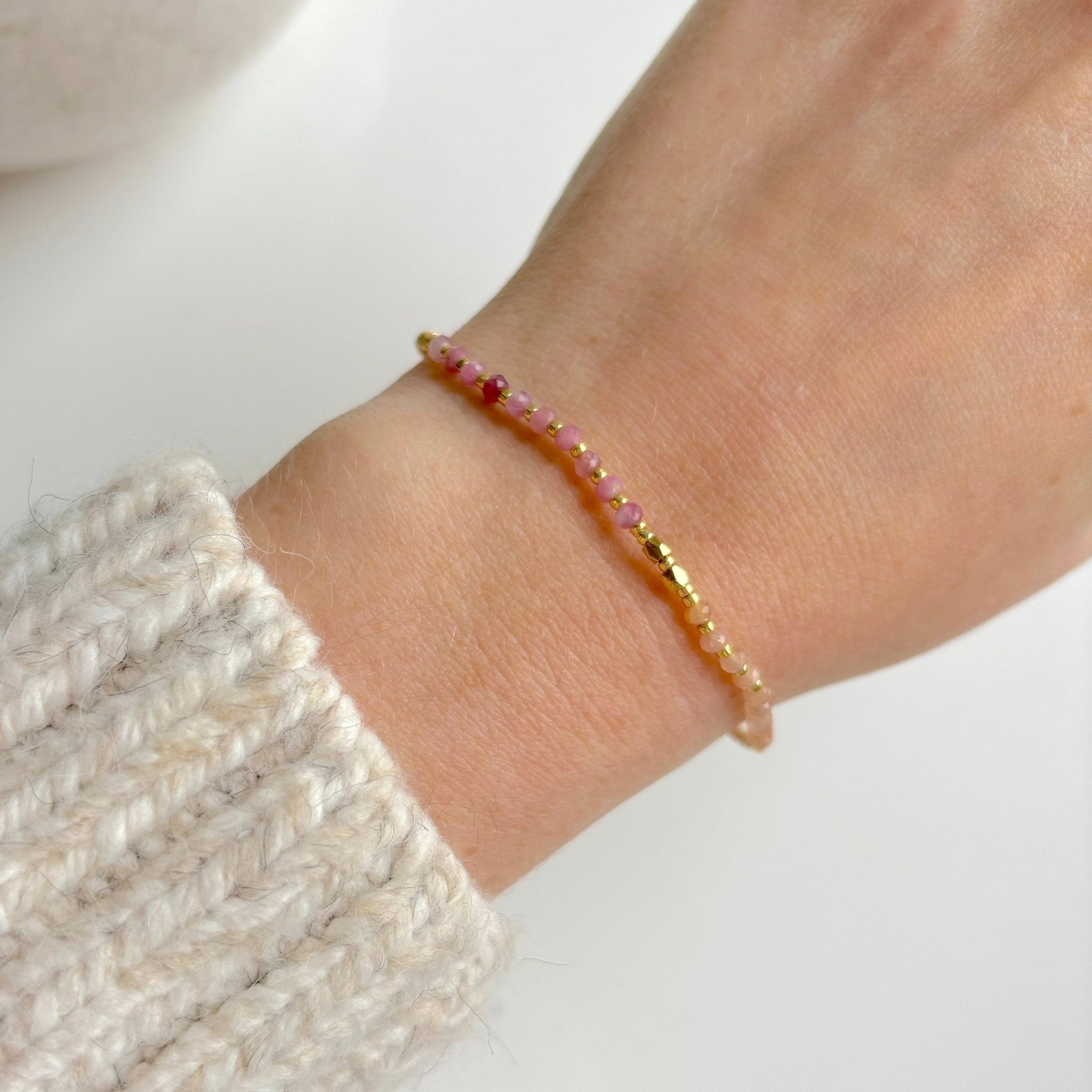 Dainty Pink and Gold Beaded Bracelet - BearHugs - thinking of you gifts by post