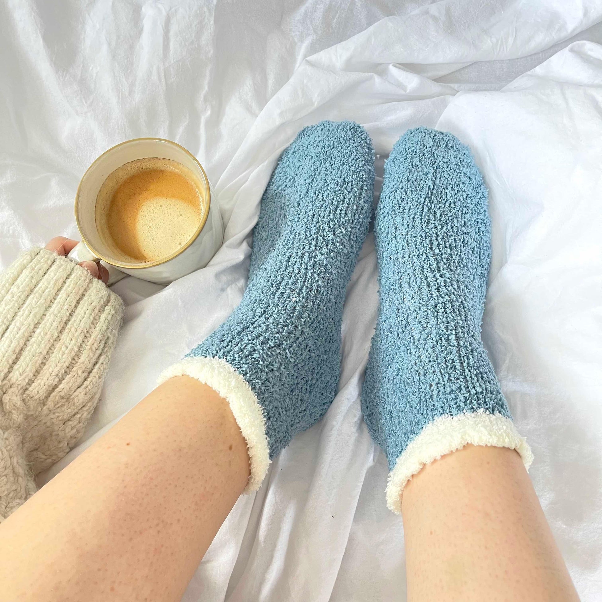 Dusky Blue Fluffy Socks - BearHugs