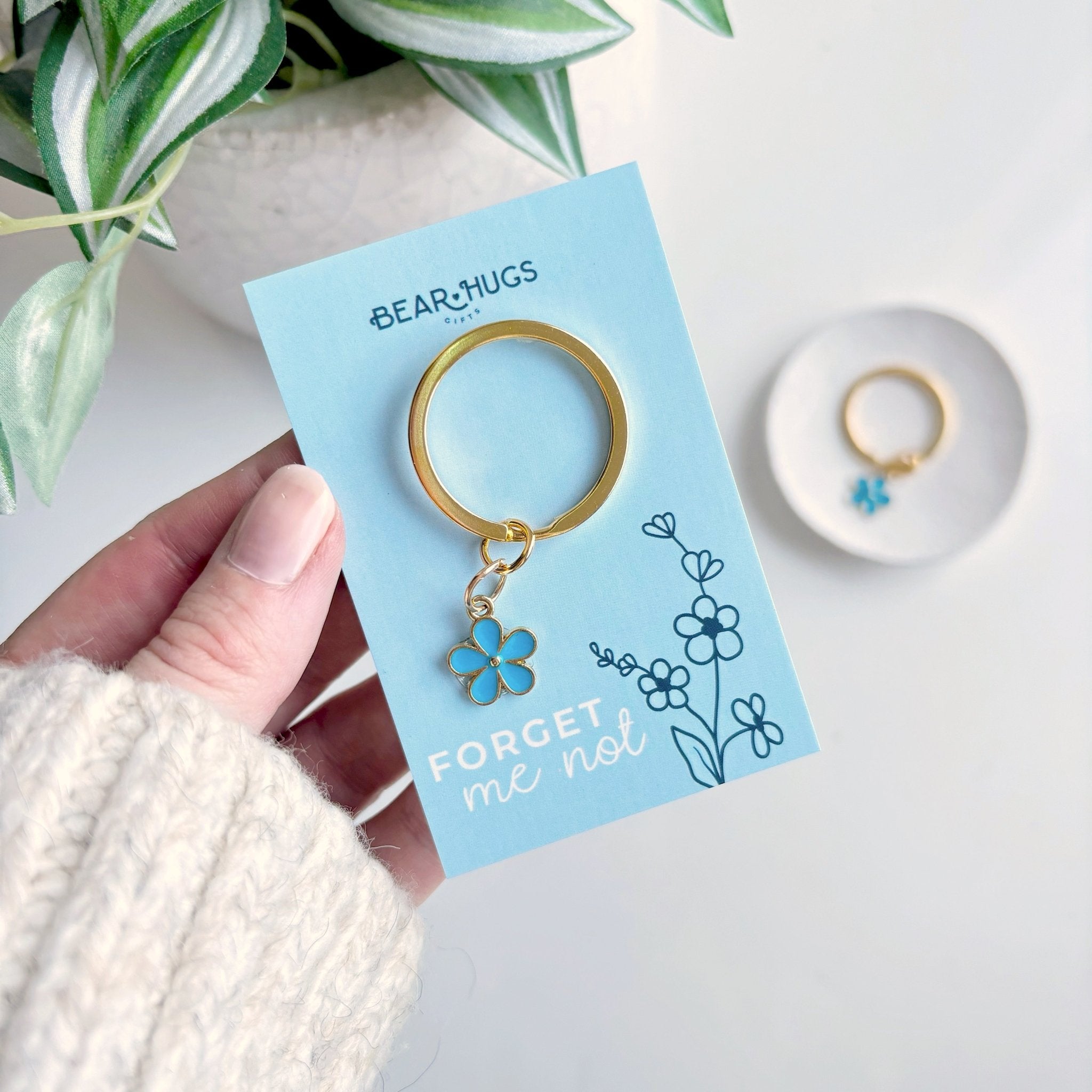 Forget Me Not Flower Keyring - BearHugs - thinking of you gifts by post