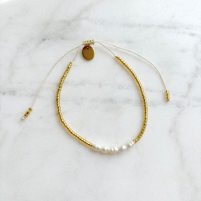 Dainty Gold Beaded Pearl Bracelet