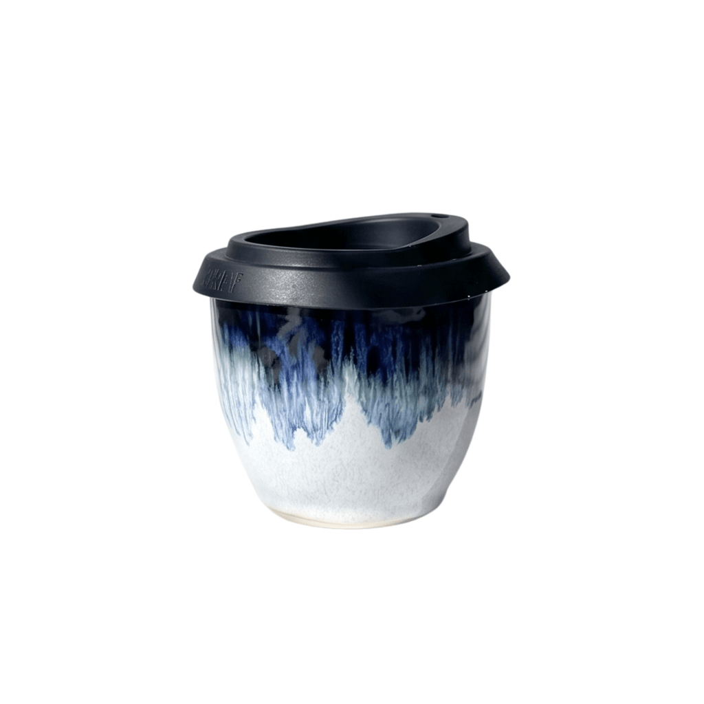 Handmade Blue Glaze 6oz Flat White Cup - BearHugs - thinking of you gifts by post