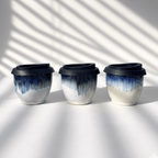 Handmade Blue Glaze 6oz Flat White Cup - BearHugs - thinking of you gifts by post