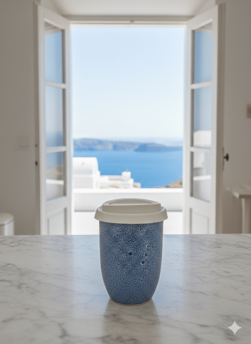 Handmade Blue Glaze 8oz Latte Cup - BearHugs - thinking of you gifts by post