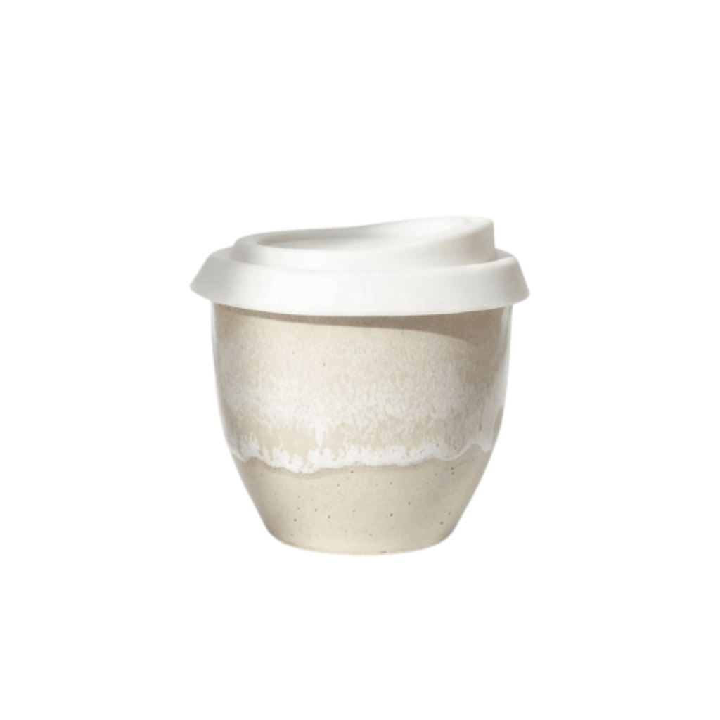 Handmade White Glaze 6oz Flat White Cup - BearHugs - thinking of you gifts by post