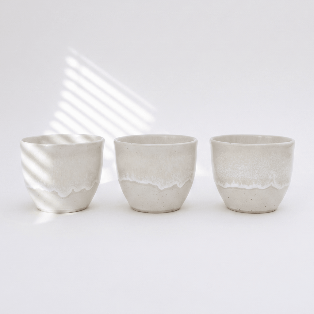 Handmade White Glaze 6oz Flat White Cup - BearHugs - thinking of you gifts by post