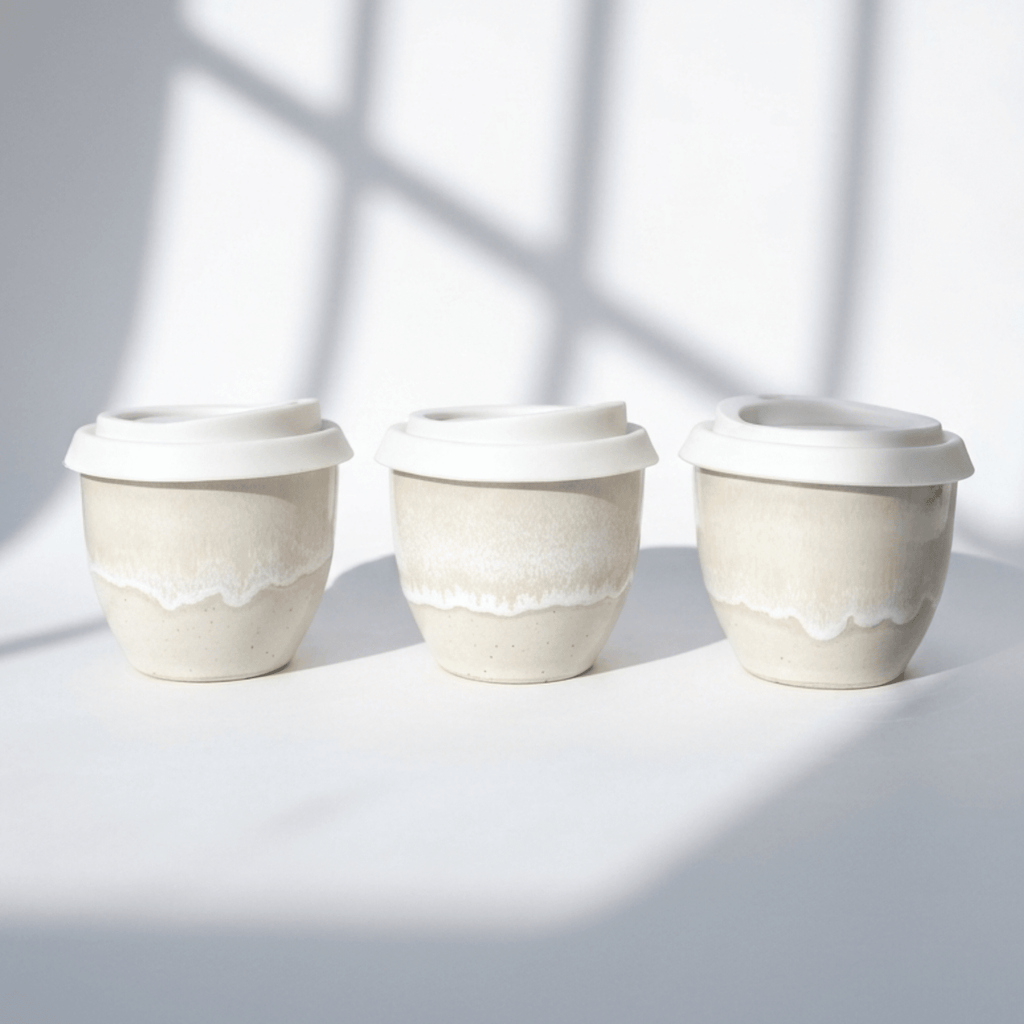 Handmade White Glaze 6oz Flat White Cup - BearHugs - thinking of you gifts by post