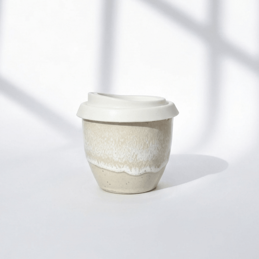Handmade White Glaze 6oz Flat White Cup - BearHugs - thinking of you gifts by post