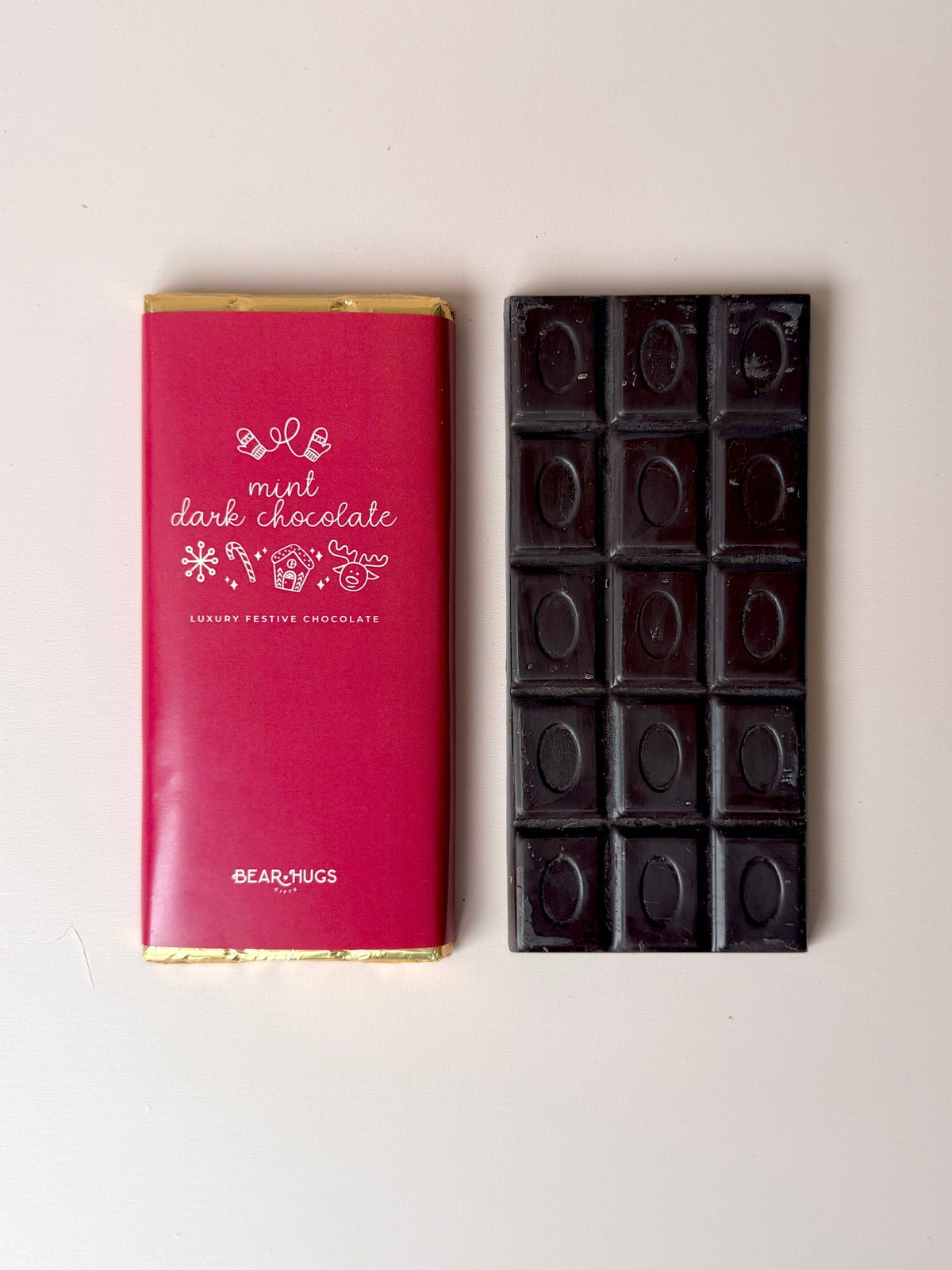 Luxury Mint Dark Chocolate Vegan Chocolate Bar - Christmas Edition - BearHugs - thinking of you gifts by post
