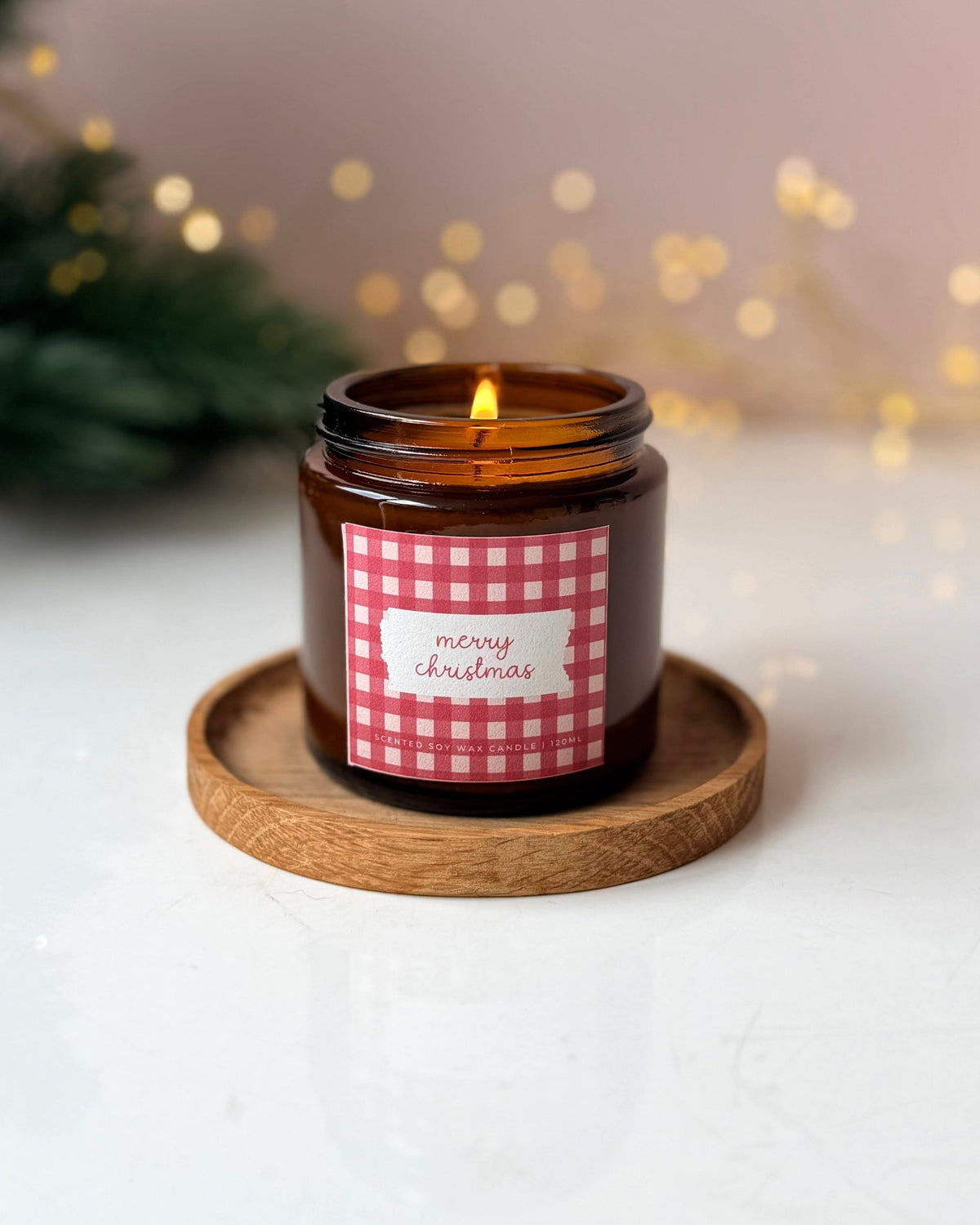 Merry Christmas Gingham Scented Natural Soy Wax Candle - BearHugs - thinking of you gifts by post
