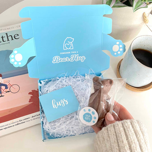 Milk chocolate blue nosed bear letterbox hug - thinking of you gift - bearhugs