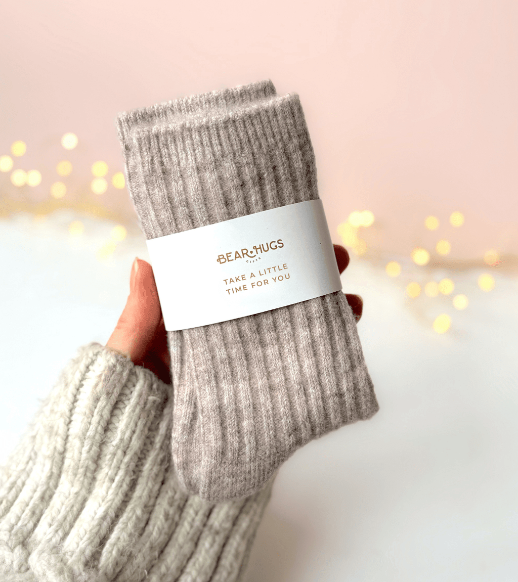 Taupe Wool Blend Socks - BearHugs - thinking of you gifts by post