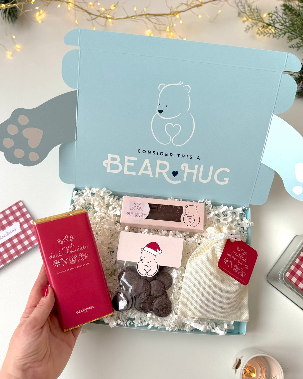 Vegan Christmas Letterbox Friendly Hug in a Box - BearHugs - thinking of you gifts by post
